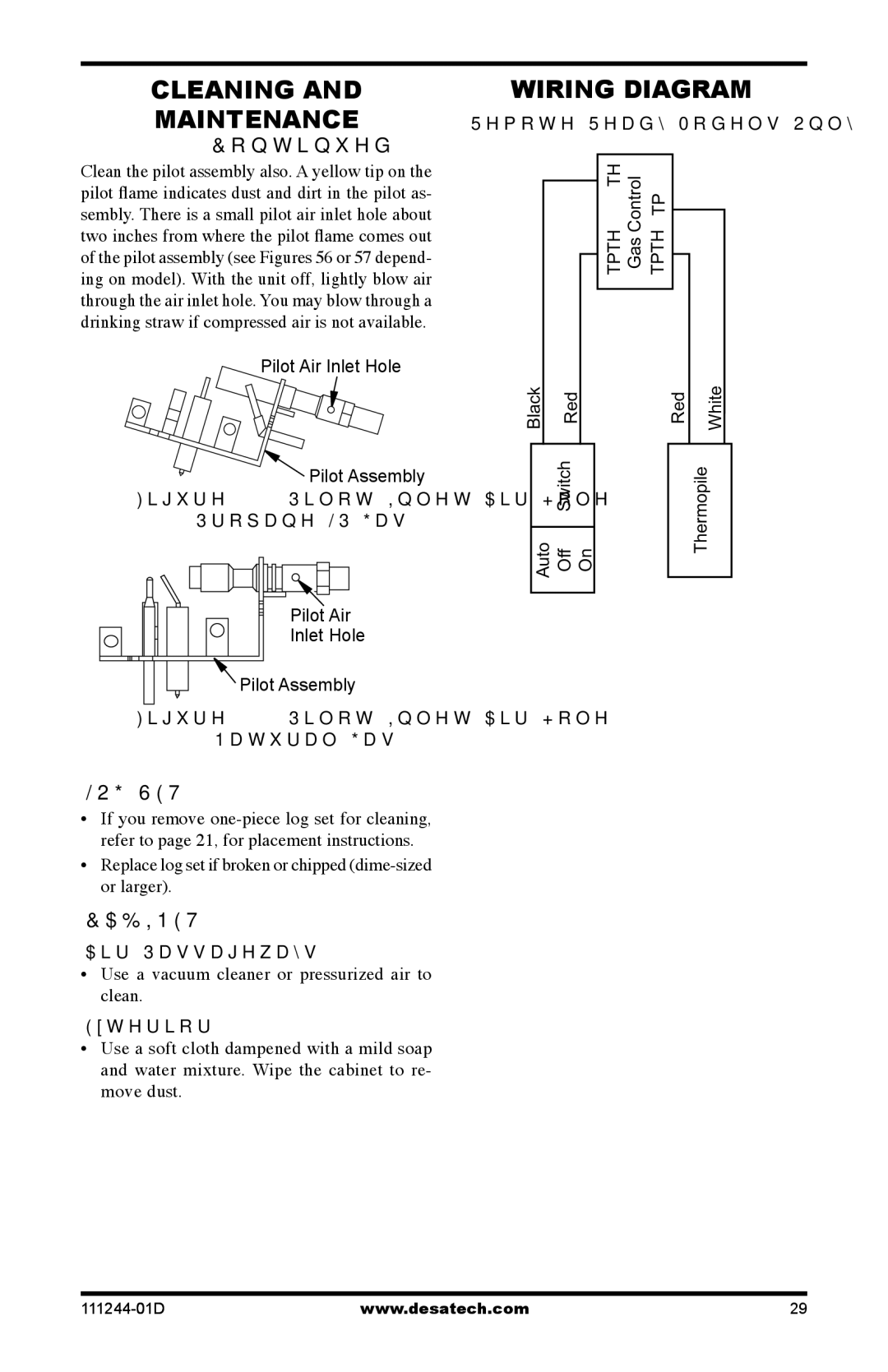 Desa CDCFNR installation manual Wiring Diagram, Log Set, Cabinet 