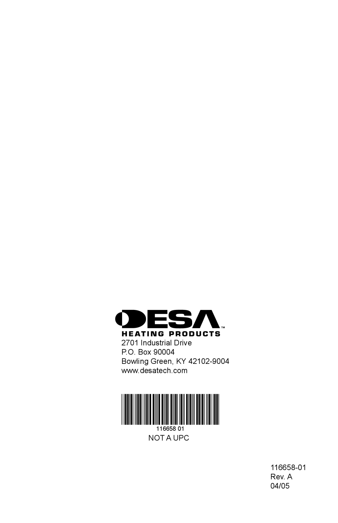 Desa CDCFNRA, CDCFPRA installation manual Industrial Drive P.O. Box, NOT A UPC 116658-01 Rev. A 04/05 