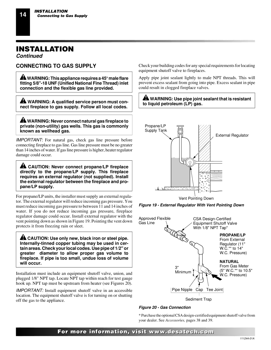 Desa FDCFTP, CDCFTN, CDCFTP, FDCFTN, FDCFRP, FDCFRN, VDCFTP, VDCFRP, VDCFTN, VDCFRN Connecting to GAS Supply, Natural 