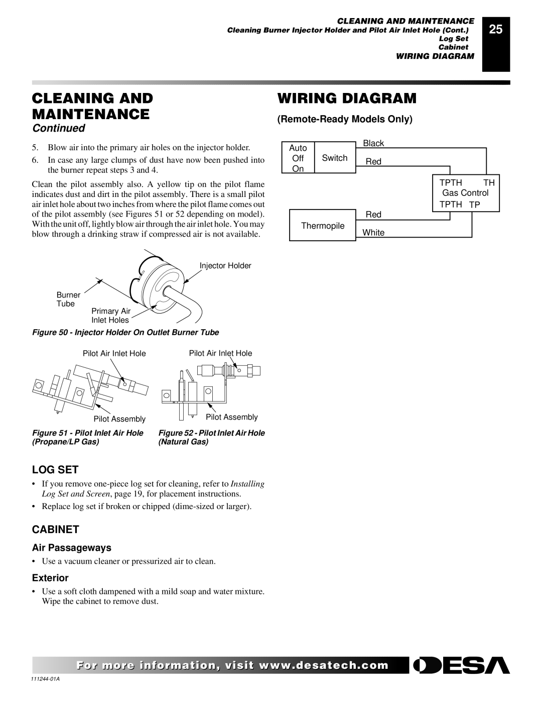 Desa FDCFRN, CDCFTN, CDCFTP, FDCFTN, FDCFRP, FDCFTP, VDCFTP, VDCFRP Cleaning and Maintenance Wiring Diagram, Log Set, Cabinet 