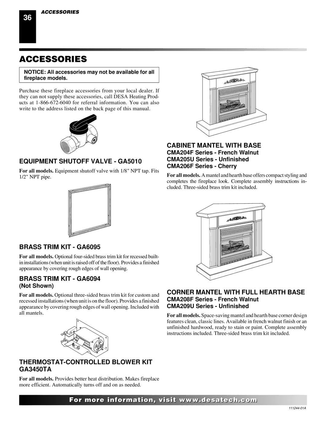 Desa VDCFTP, CDCFTN, CDCFTP, FDCFTN, FDCFRP, FDCFTP, FDCFRN, VDCFRP, VDCFTN, VDCFRN installation manual Accessories 