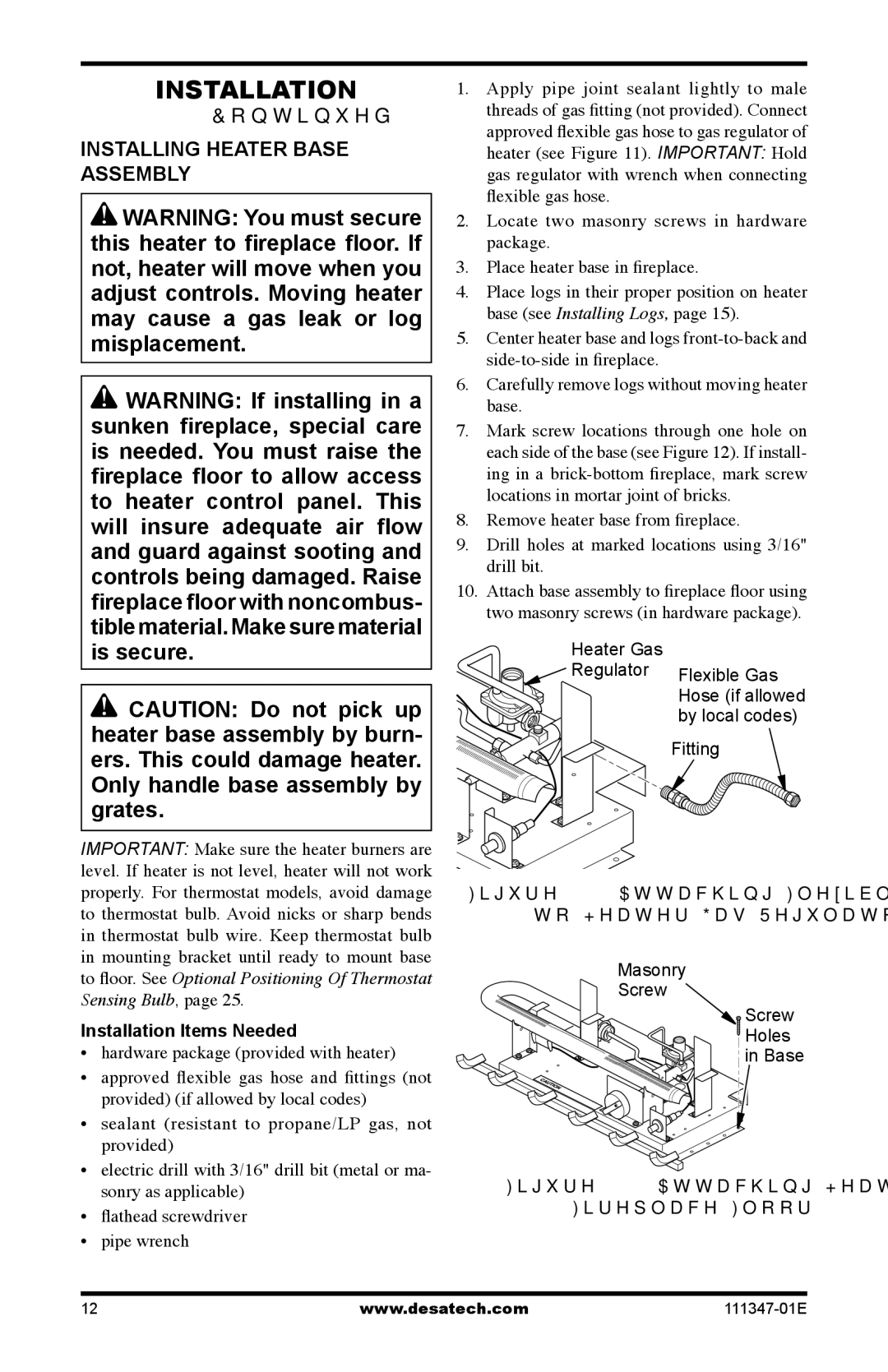 Desa CDL3924NT, CDL3924PT, LSL3124P installation manual Installing Heater Base Assembly, Installation Items Needed 