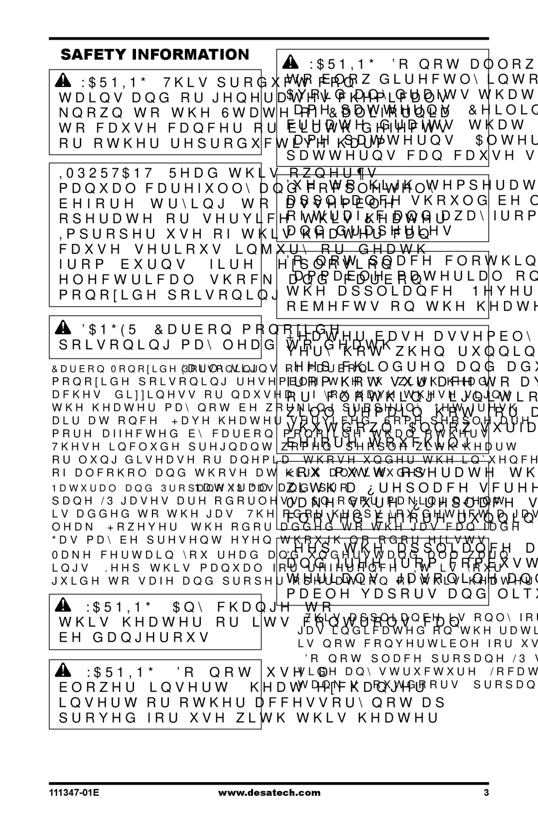 Desa CDL3924NT, CDL3924PT, LSL3124P installation manual Safety Information 