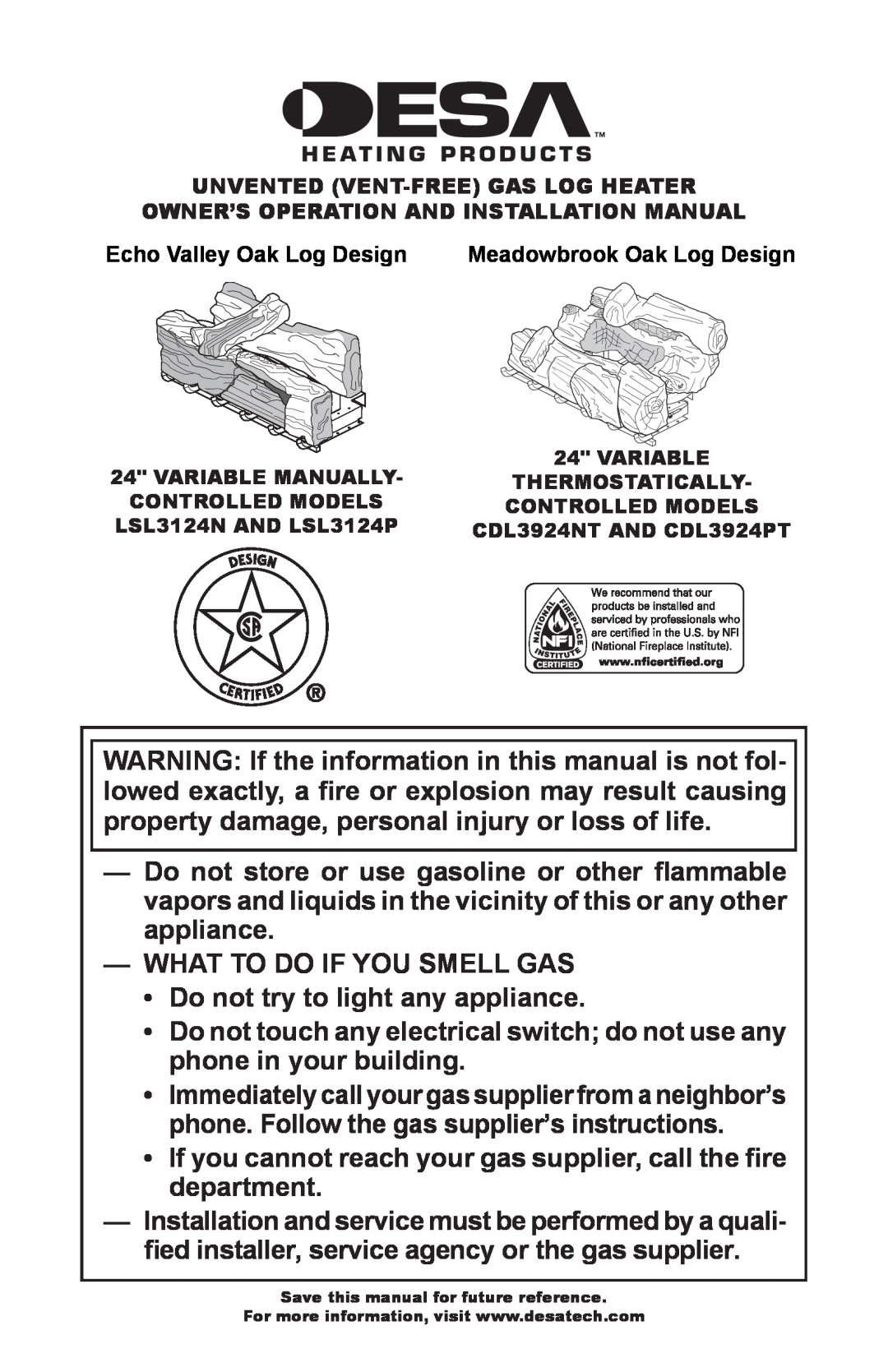 Desa CDL3924PT, CDL3924NT, LSL3124P installation manual What To Do If You Smell Gas 
