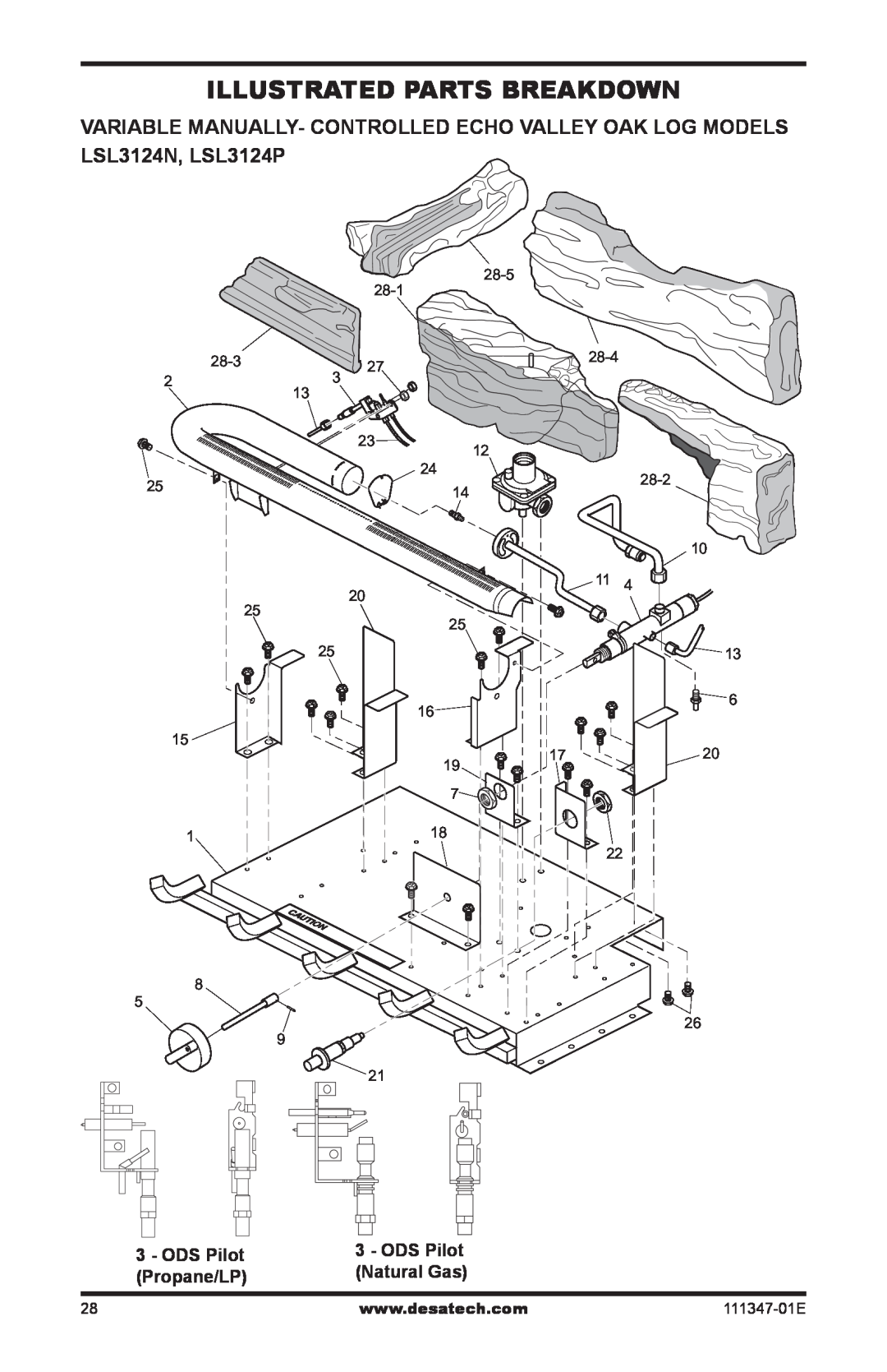 Desa CDL3924PT, CDL3924NT, LSL3124P installation manual Illustrated Parts Breakdown, ODS Pilot, Propane/LP 