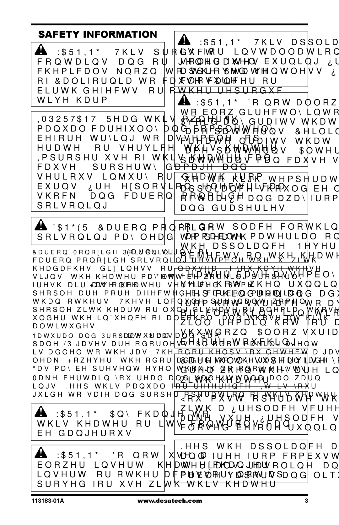 Desa CDR3924PT installation manual Safety Information 