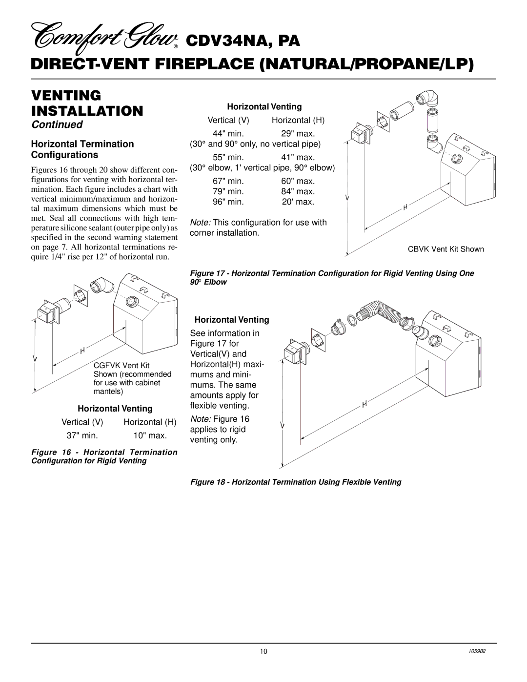 Desa CDV34PA, CDV34NA installation manual Horizontal Termination Configurations, Horizontal Venting 