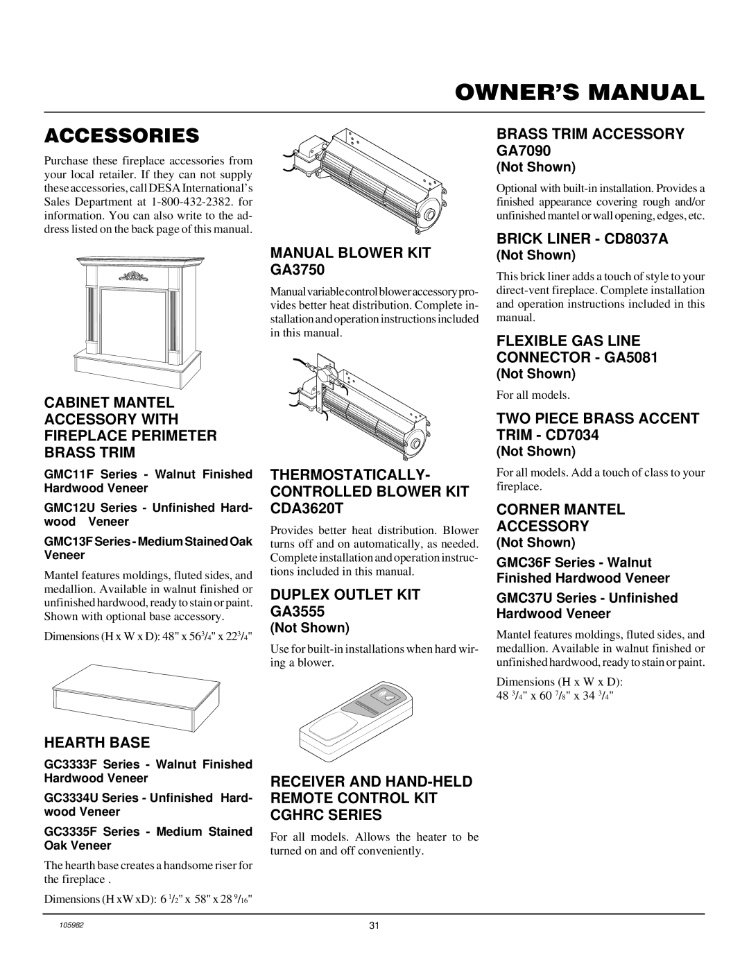 Desa CDV34NA, CDV34PA installation manual Accessories 