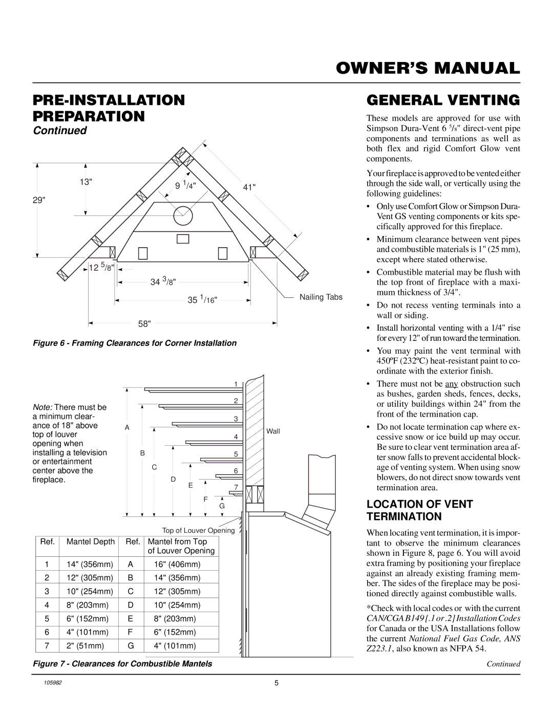 Desa CDV34NA, CDV34PA installation manual General Venting, Location of Vent Termination 