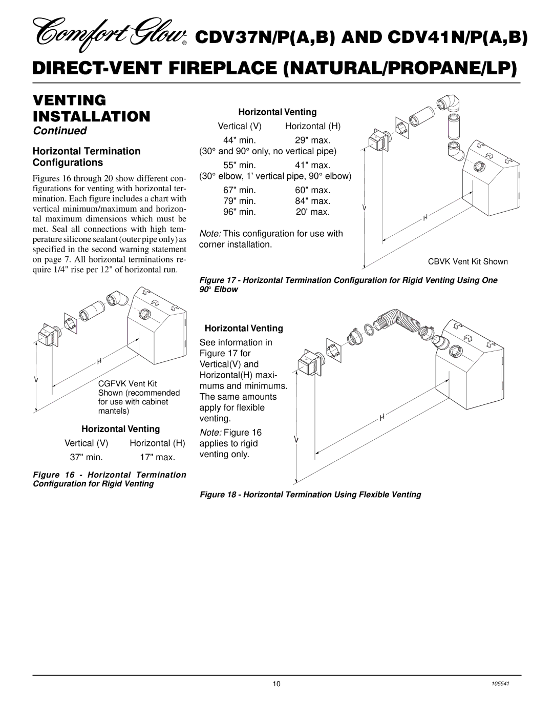 Desa CDV37N/P, CDV41N/P installation manual Horizontal Termination Configurations, Horizontal Venting 