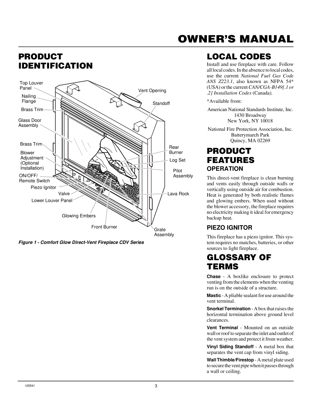 Desa CDV41N/P, CDV37N/P installation manual Product Identification, Local Codes, Product Features, Glossary Terms 