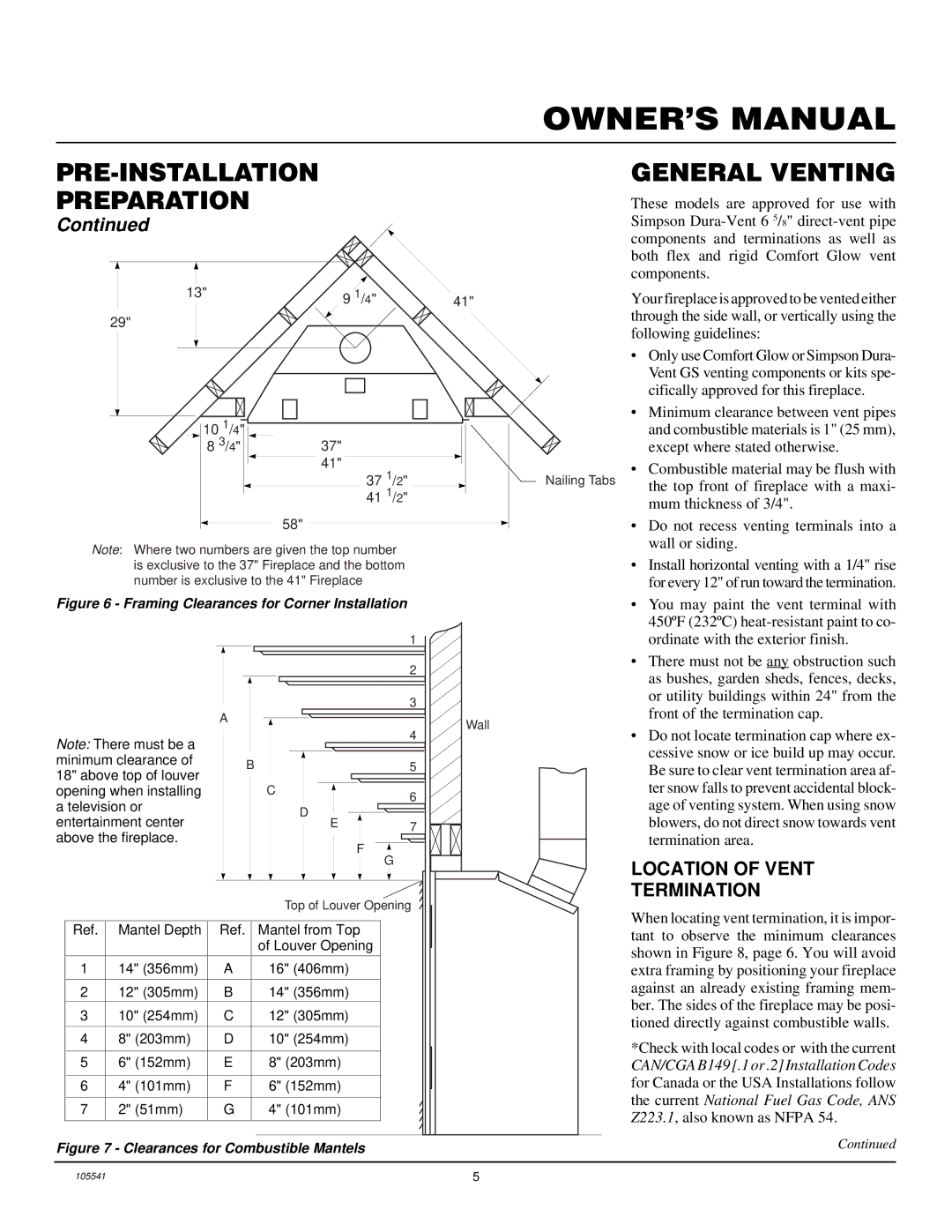 Desa CDV41N/P, CDV37N/P installation manual PRE-INSTALLATION Preparation General Venting, Location of Vent Termination 