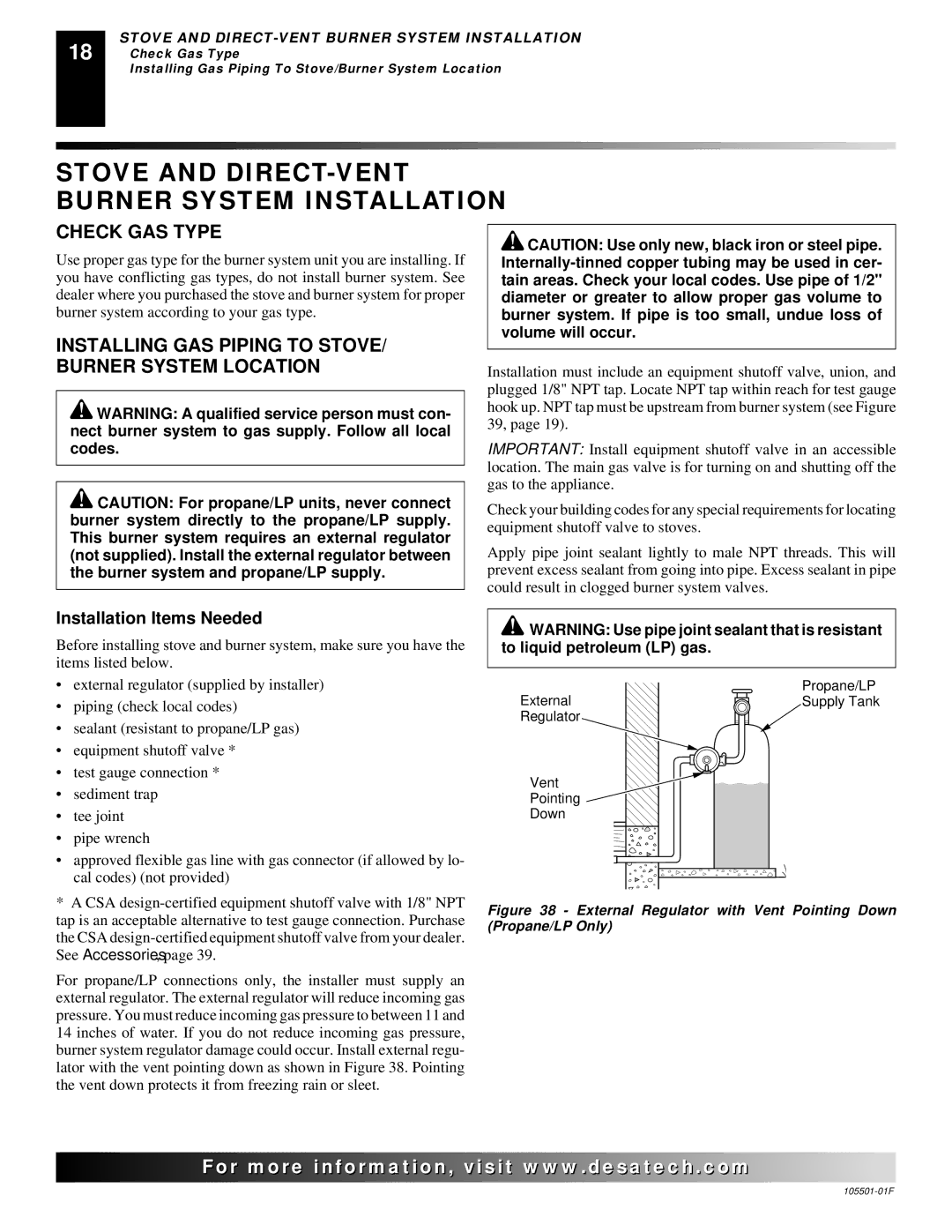 Desa CDVBNC, CDVBPC Stove and DIRECT-VENT Burner System Installation, Check GAS Type, Installation Items Needed 