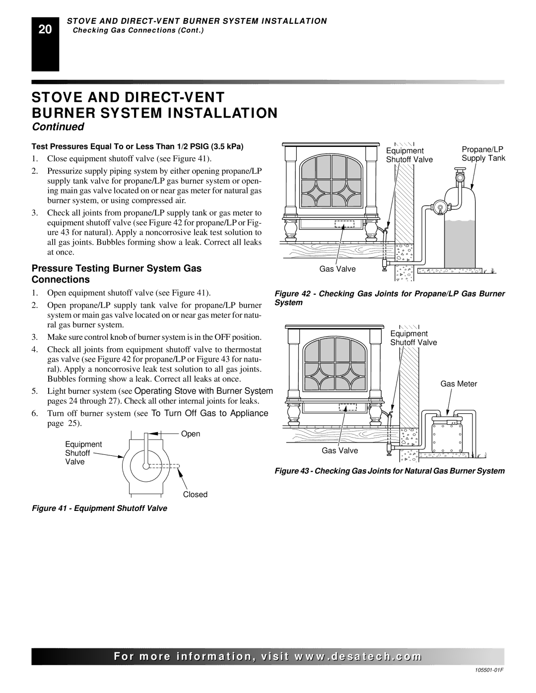 Desa CDVBNC Pressure Testing Burner System Gas Connections, Turn off burner system see To Turn Off Gas to Appliance 