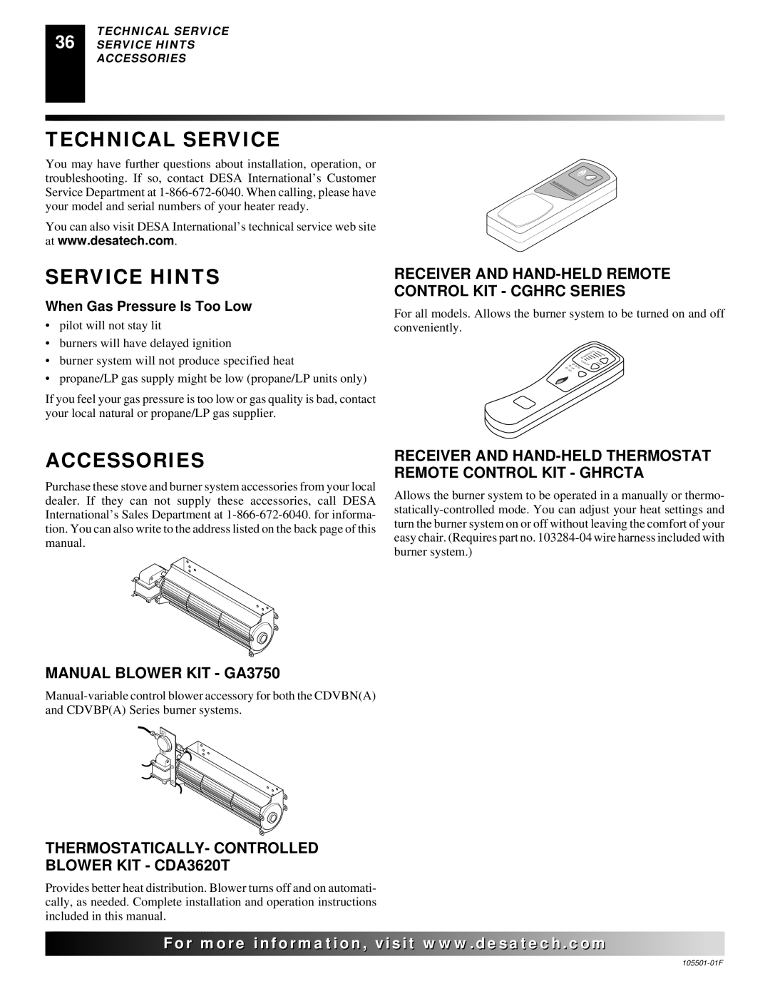 Desa CDVBNC, CDVBPC installation manual Technical Service, Service Hints, Accessories 