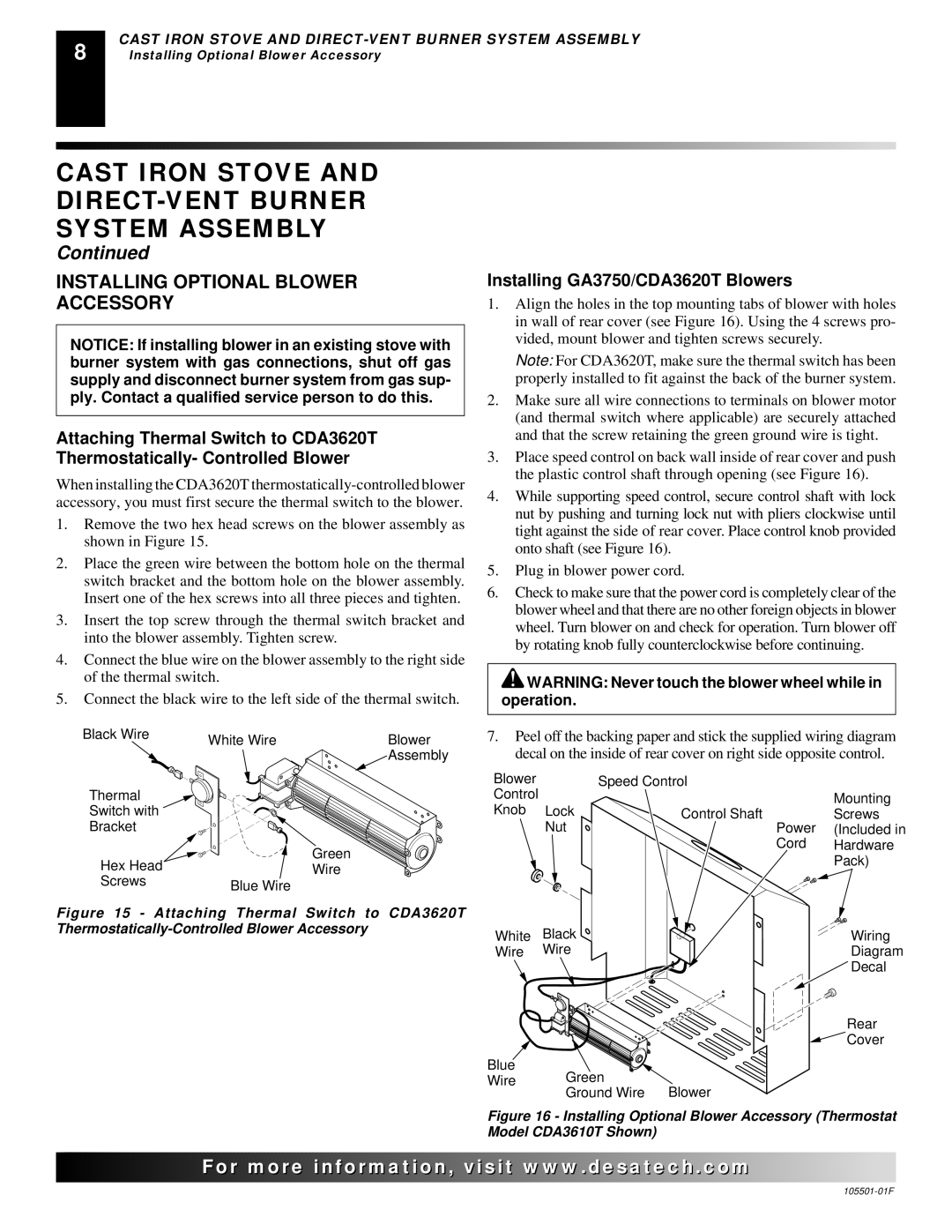 Desa CDVBNC, CDVBPC installation manual Installing Optional Blower Accessory, Installing GA3750/CDA3620T Blowers 