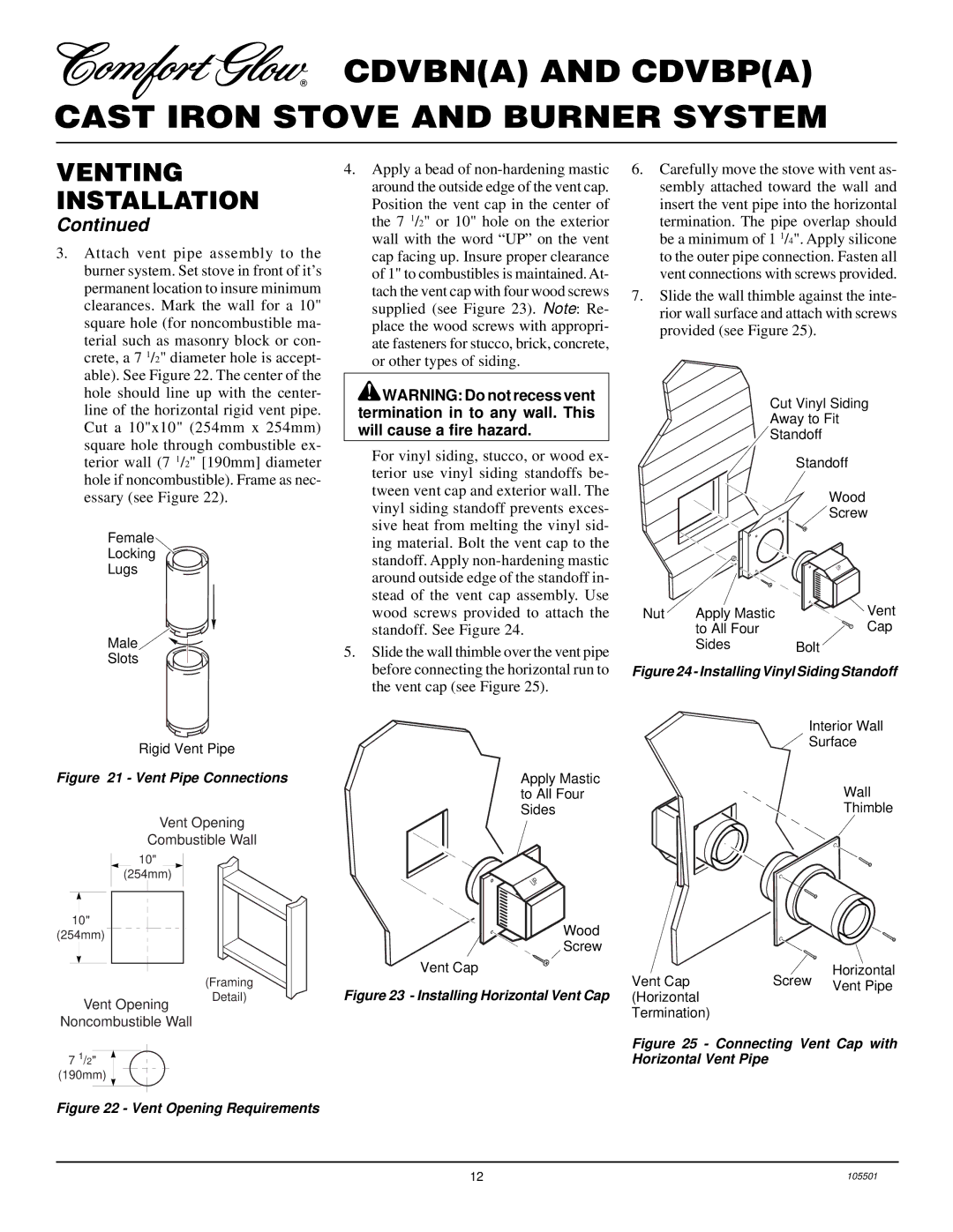 Desa CDVBP(A) Female Locking Lugs Male Slots Rigid Vent Pipe, Vent Opening Combustible Wall, Cut Vinyl Siding, Away to Fit 