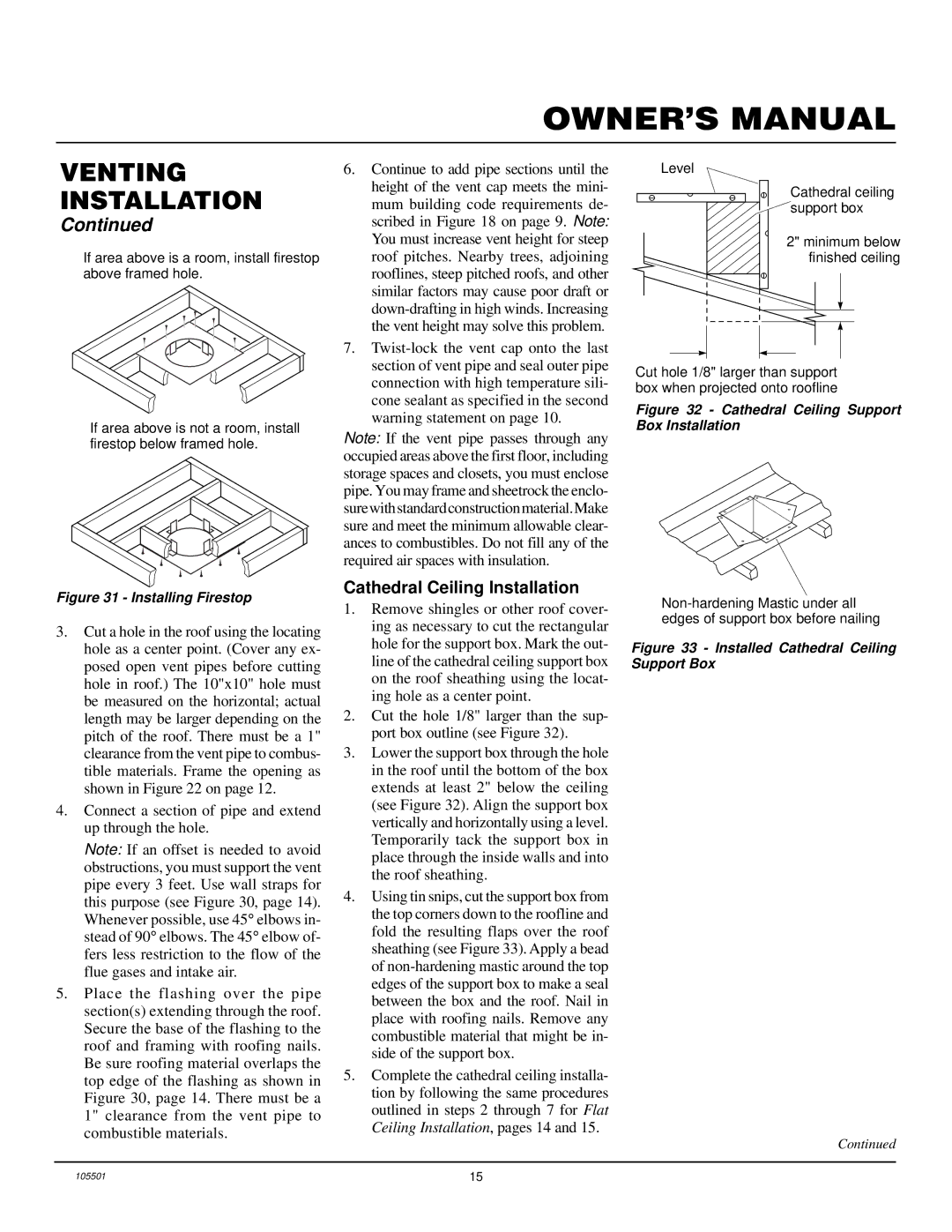 Desa CDVBN(A), CDVBP(A) Cathedral Ceiling Installation, If area above is a room, install firestop above framed hole 