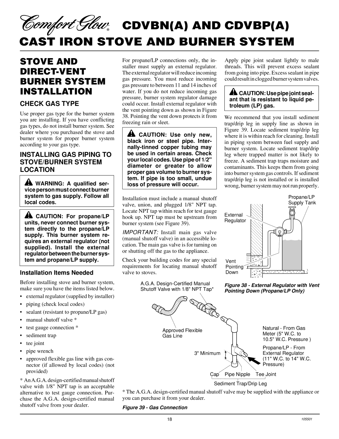 Desa CDVBN(A), CDVBP(A) Stove DIRECT-VENT Burner System Installation, Check GAS Type, Installation Items Needed 