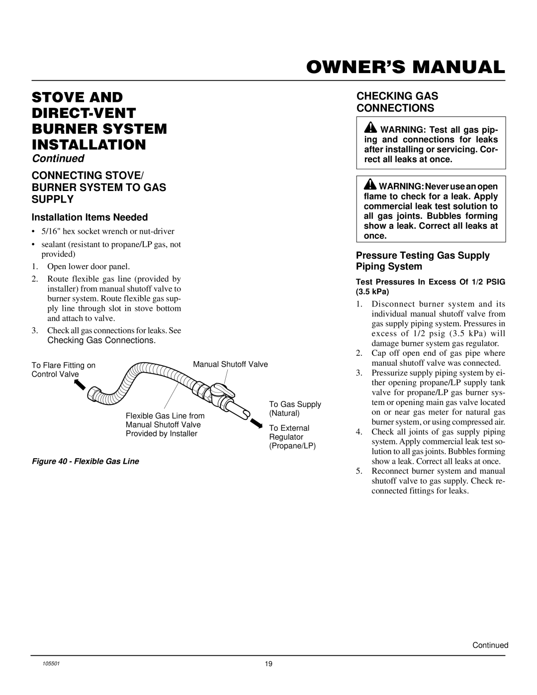 Desa CDVBN(A), CDVBP(A) installation manual Connecting STOVE/ Burner System to GAS Supply, Checking GAS Connections 