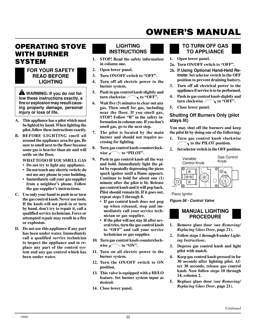 Desa CDVBN(A), CDVBP(A) Operating Stove with Burner System, For Your Safety Read Before Lighting, Lighting Instructions 