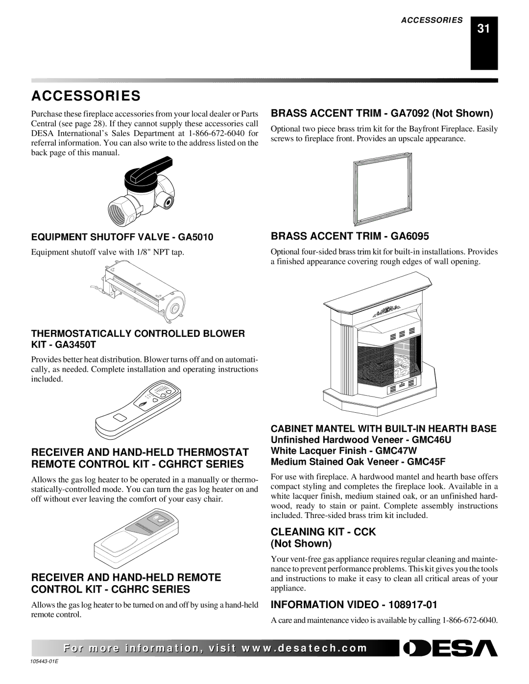 Desa CF26NR Brass Accent Trim GA6095, Receiver and HAND-HELD Remote Control KIT Cghrc Series, Information Video 