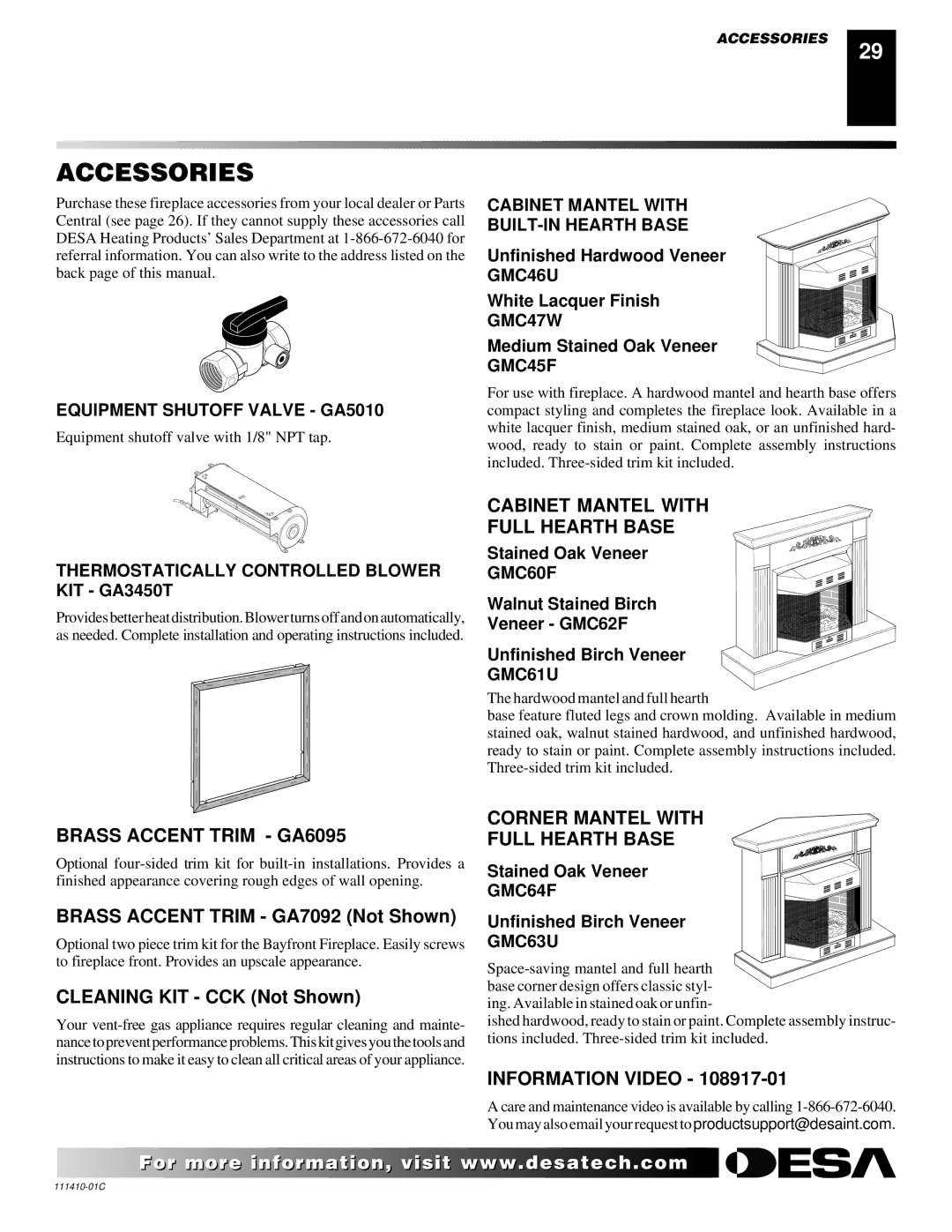 Desa CF26NT Accessories, Brass Accent Trim GA6095, Cabinet Mantel with Full Hearth Base, Information Video 