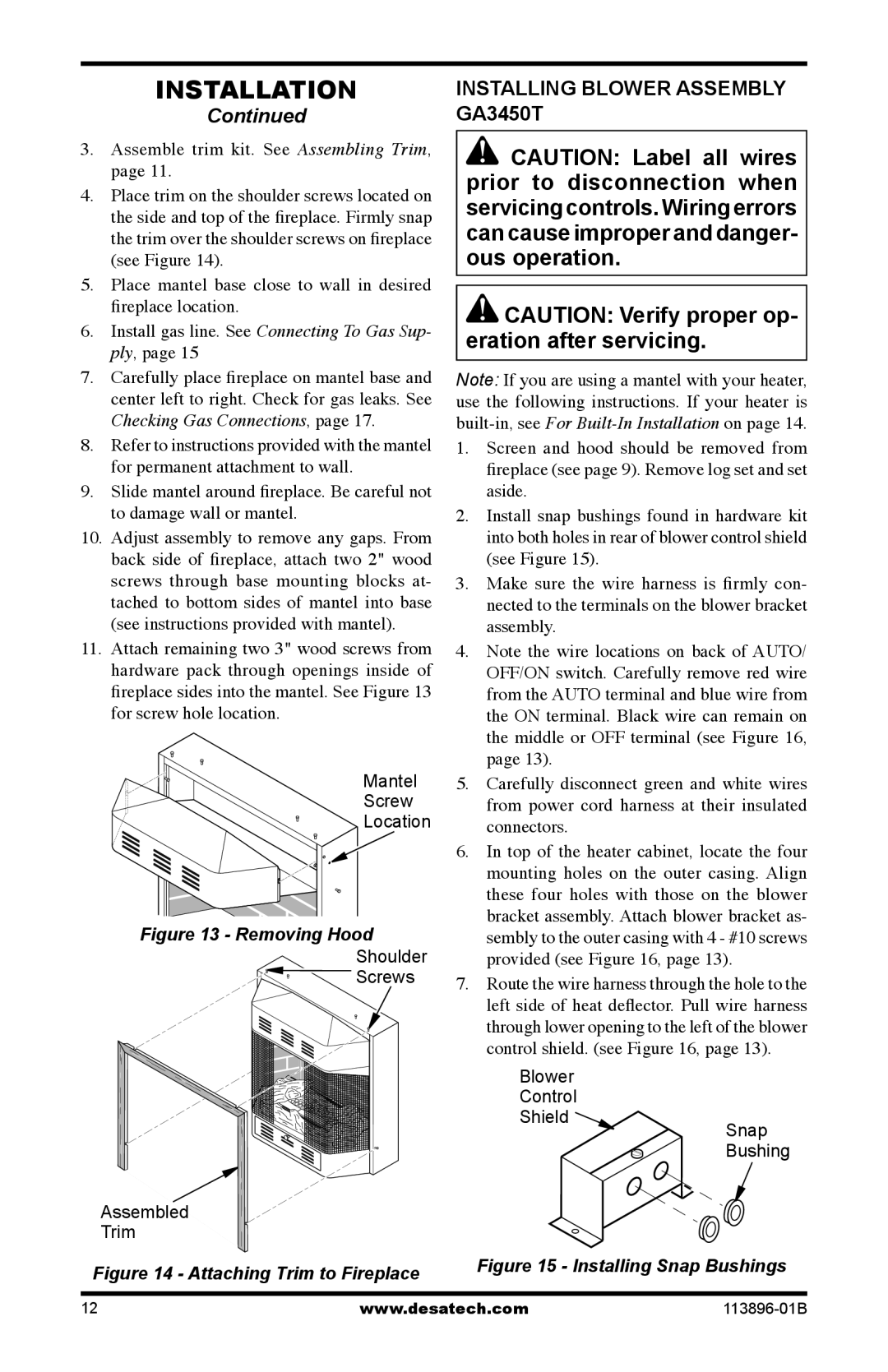 Desa CF26NTA installation manual Installing Blower Assembly GA3450T, Removing Hood 