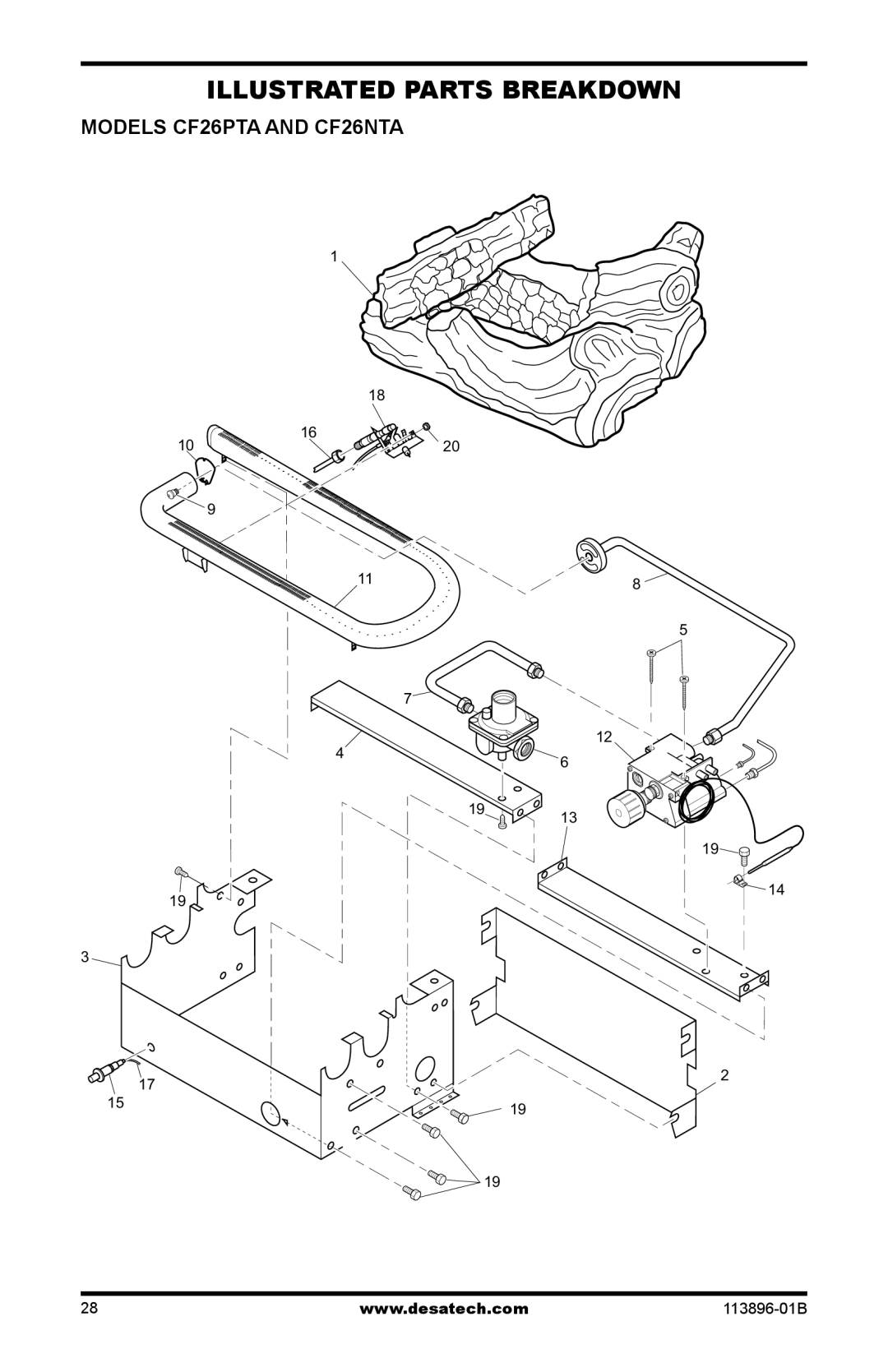 Desa installation manual Illustrated Parts Breakdown, Models CF26PTA and CF26NTA 