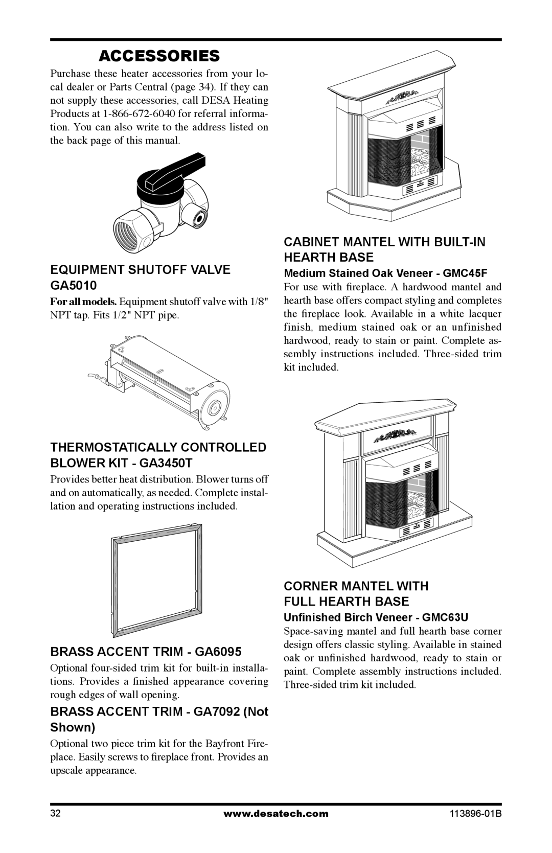 Desa CF26NTA installation manual Accessories 