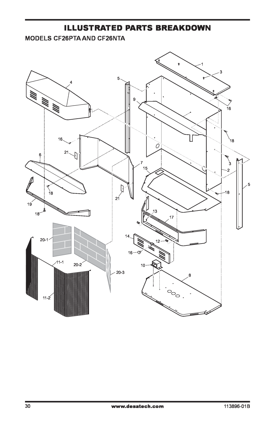 Desa installation manual Illustrated Parts Breakdown, MODELS CF26PTA AND CF26NTA, 113896-01B 