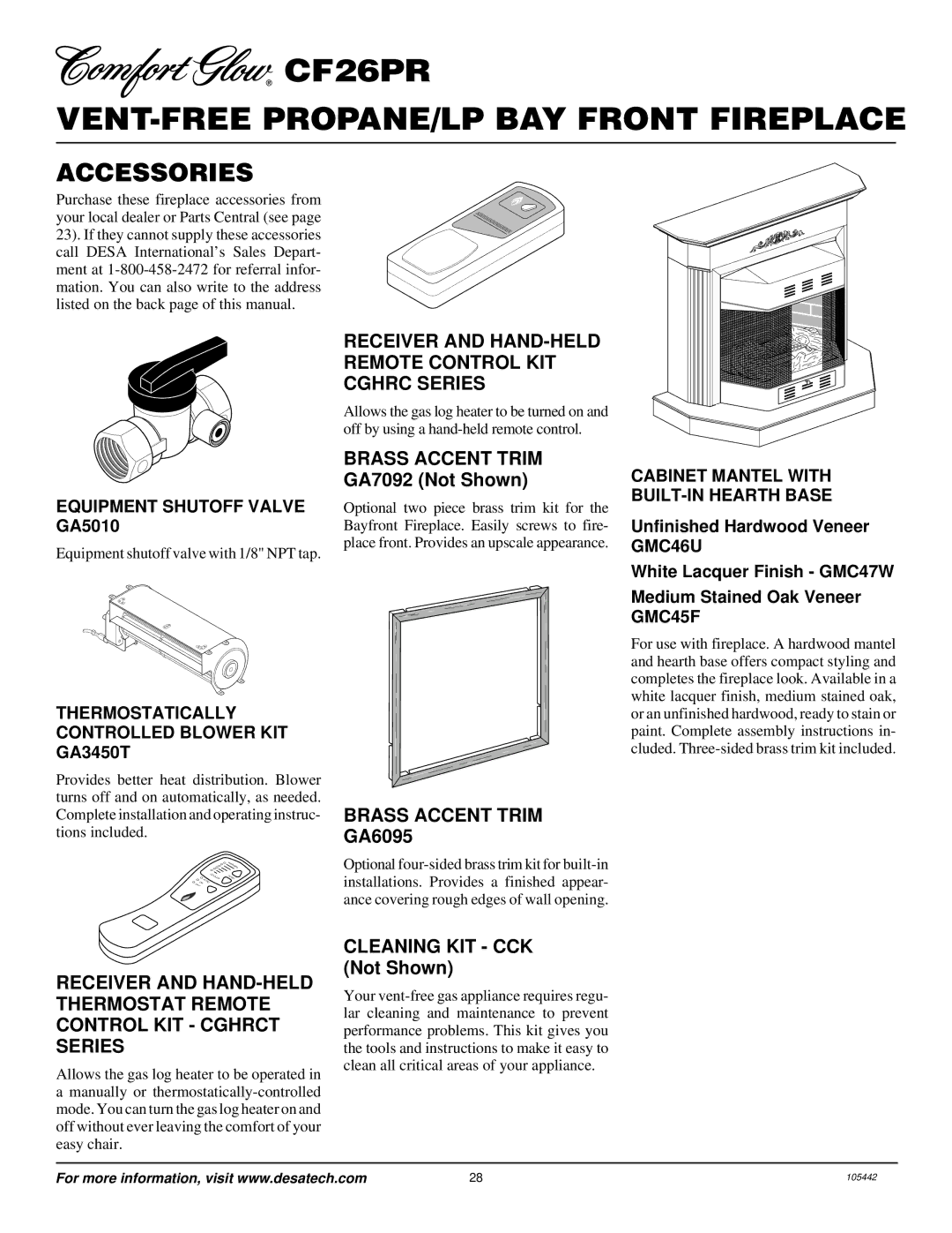 Desa CF26PR installation manual Accessories, Brass Accent Trim GA6095 