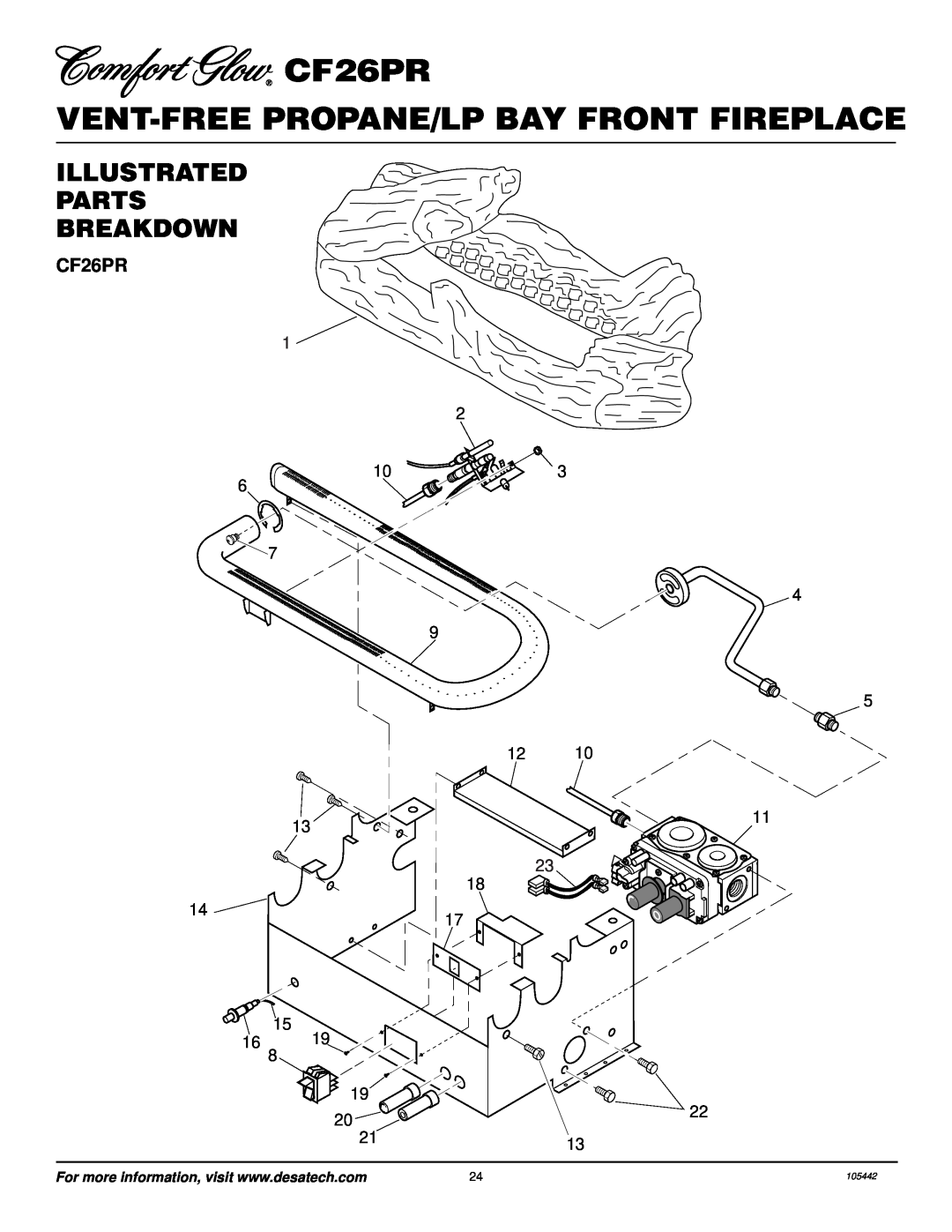 Desa installation manual Illustrated Parts Breakdown, CF26PR VENT-FREEPROPANE/LP BAY FRONT FIREPLACE 