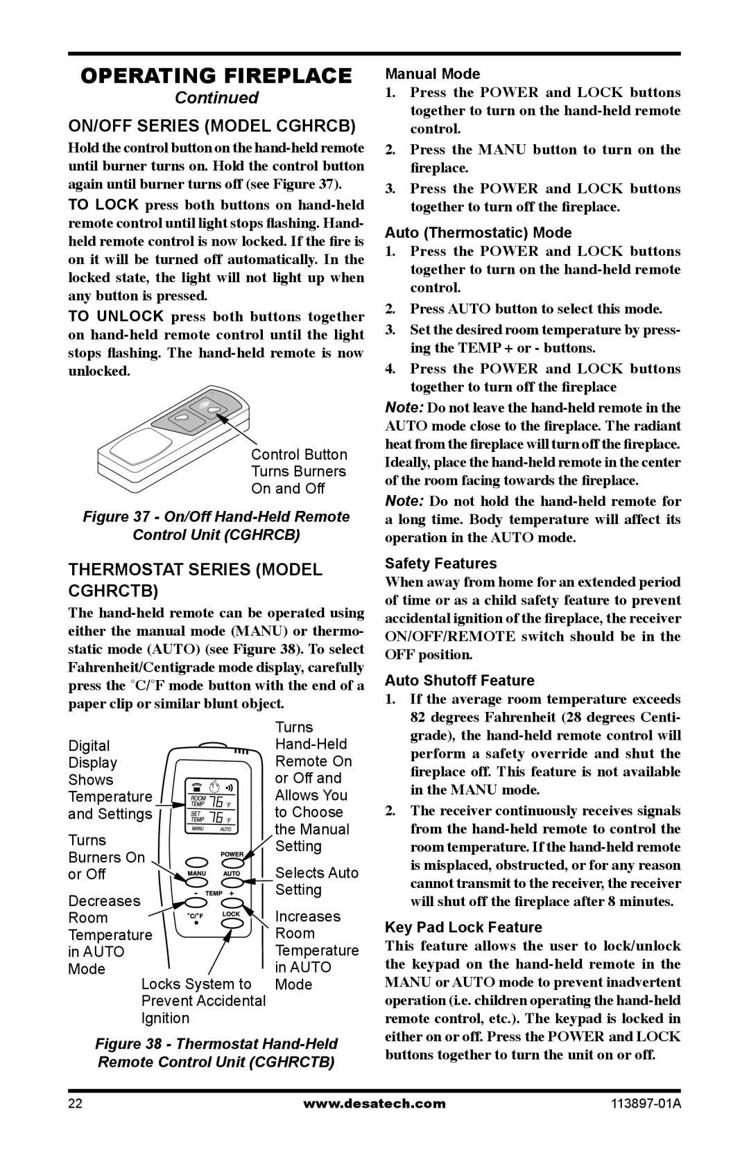 Desa CF26PRA, CF26NRA installation manual ON/OFF Series Model Cghrcb, Thermostat Series Model Cghrctb 