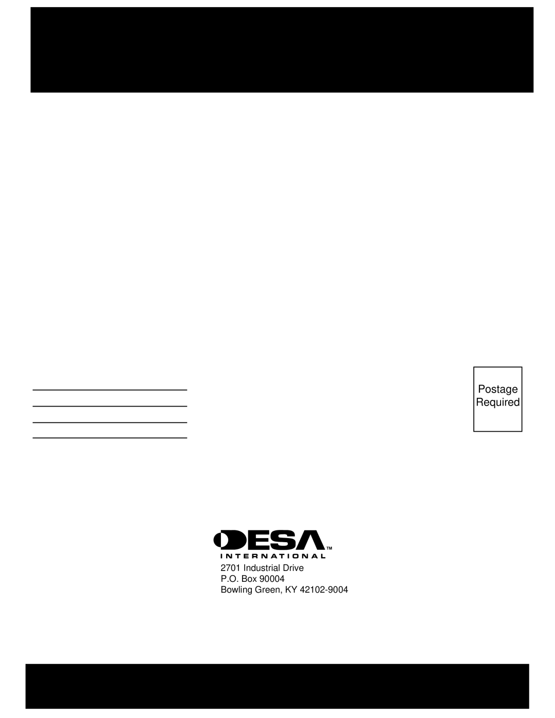 Desa CF26PT installation manual Postage Required 