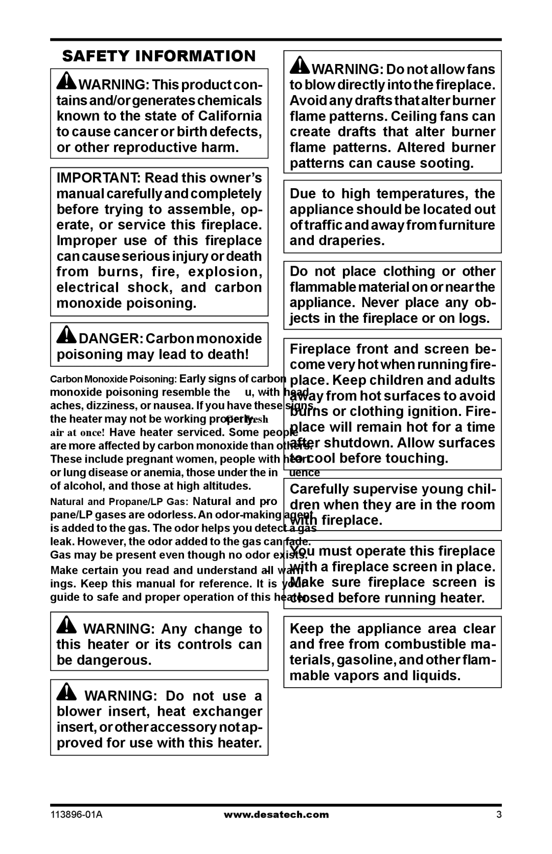 Desa CF26PTA installation manual Safety Information 