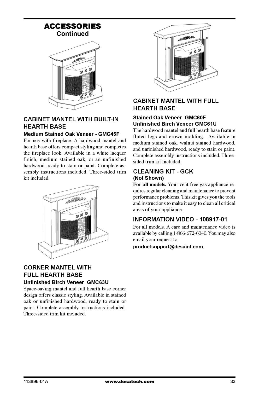 Desa CF26PTA Cabinet Mantel with BUILT-IN Hearth Base, Cabinet Mantel with Full Hearth Base, Cleaning KIT GCK 