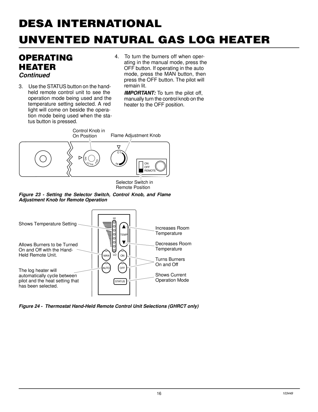 Desa VS24NR VS30NR, CFS18NR, VS18NR installation manual Shows Temperature Setting 