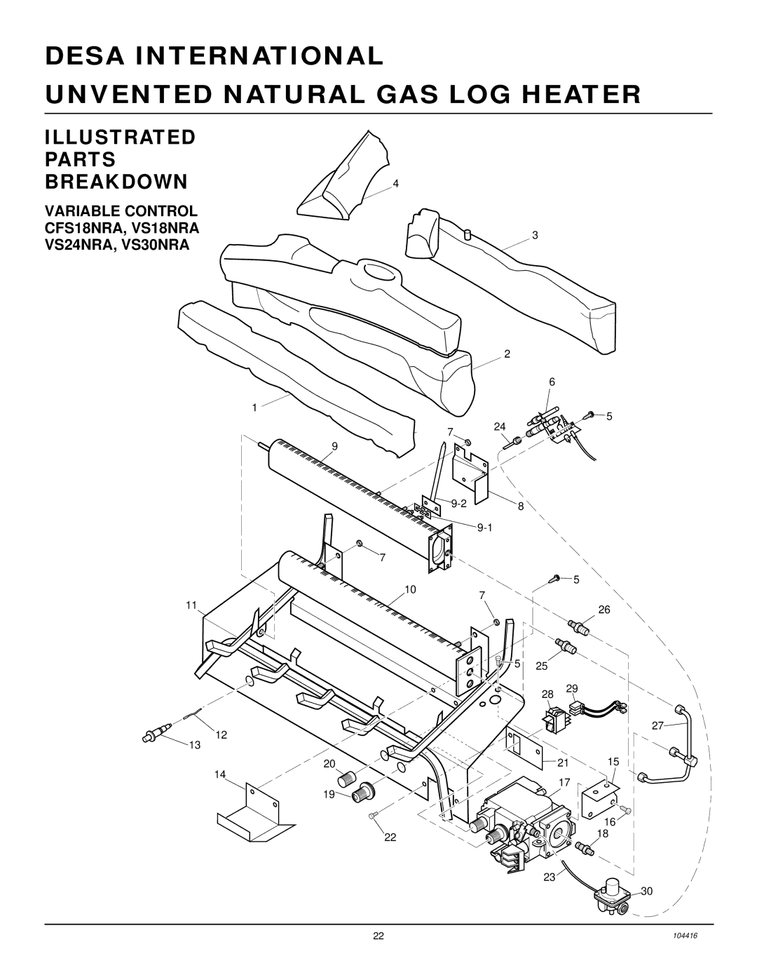 Desa installation manual Illustrated Parts BREAKDOWN4, Variable Control CFS18NRA, VS18NRA VS24NRA, VS30NRA 