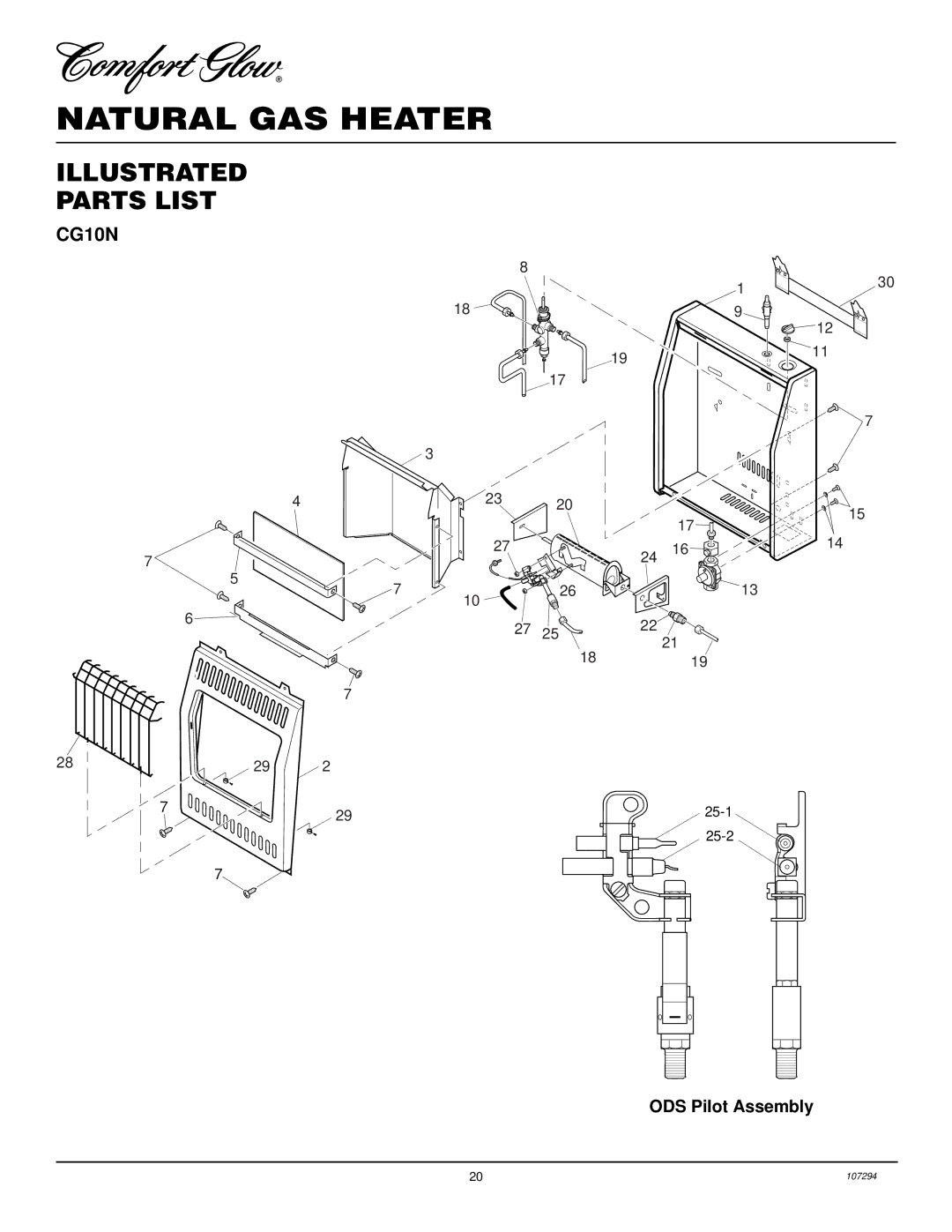 Desa CG10N, CG6N, CGS10N installation manual Illustrated Parts List, ODS Pilot Assembly 