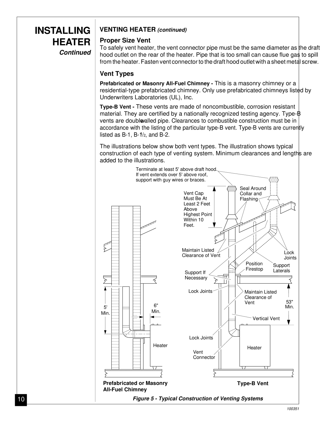 Desa CGB35N, CGB50N installation manual Venting Heater Proper Size Vent 