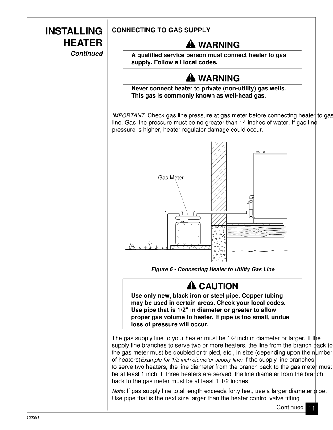 Desa CGB50N, CGB35N installation manual Connecting to GAS Supply, Connecting Heater to Utility Gas Line 