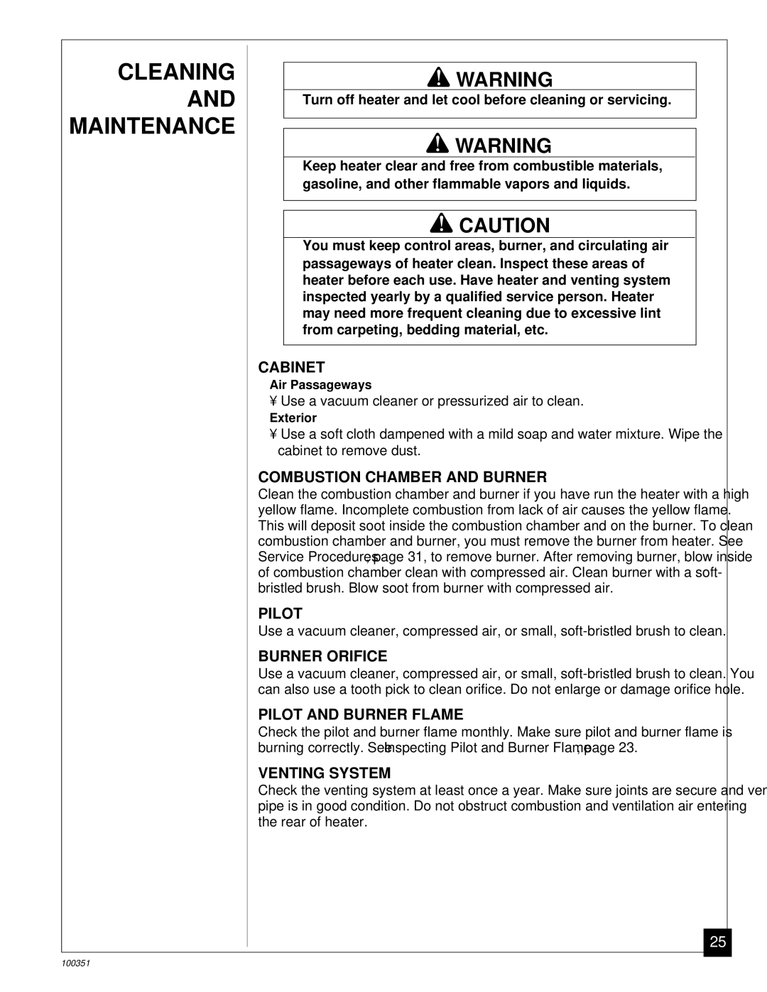 Desa CGB50N, CGB35N installation manual Cleaning and Maintenance 