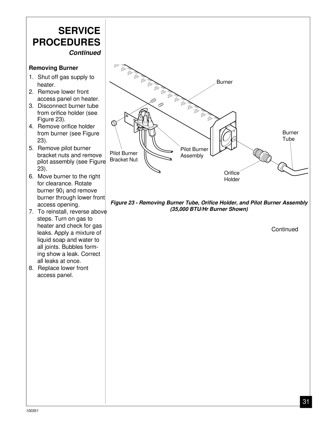 Desa CGB50N, CGB35N installation manual Removing Burner 