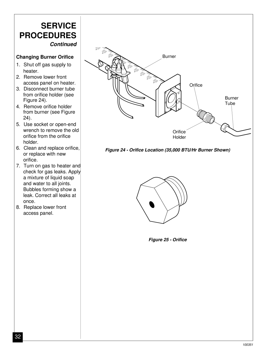 Desa CGB35N, CGB50N installation manual Changing Burner Orifice, Orifice Location 35,000 BTU/Hr Burner Shown 