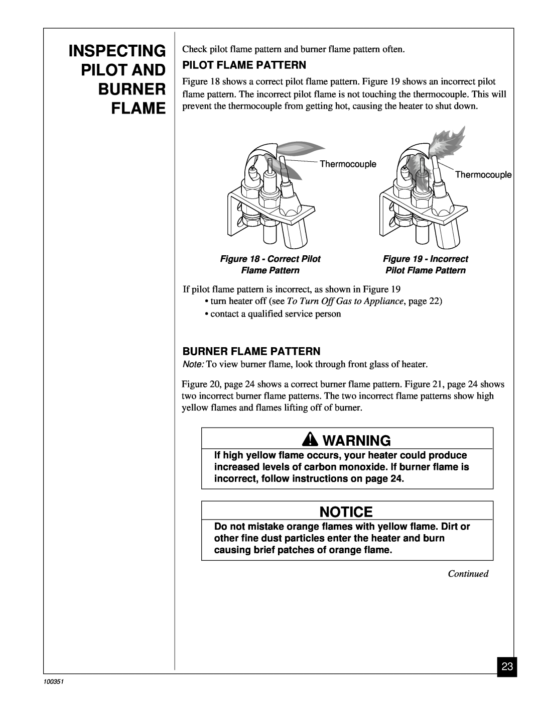 Desa CGB50N, CGB35N installation manual Inspecting Pilot And Burner Flame, Pilot Flame Pattern, Burner Flame Pattern 
