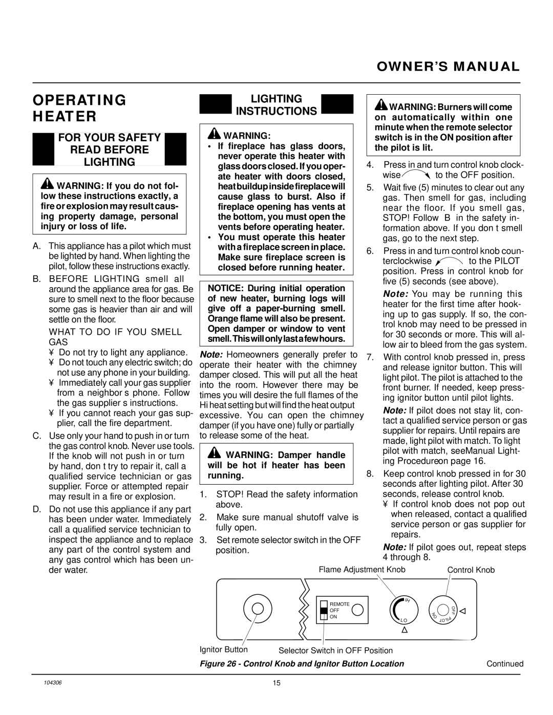 Desa CGB3924NR, CGB3930NR installation manual Operating Heater, For Your Safety Read Before Lighting, Lighting Instructions 