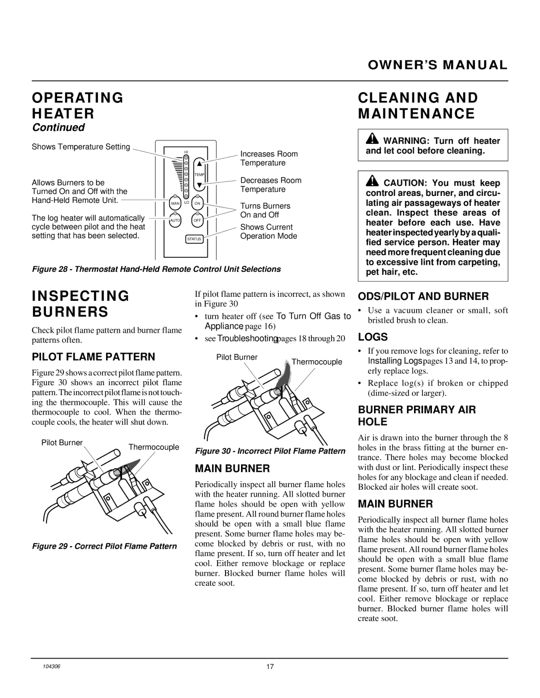 Desa CGB3924NR, CGB3930NR installation manual Cleaning and Maintenance, Inspecting Burners 