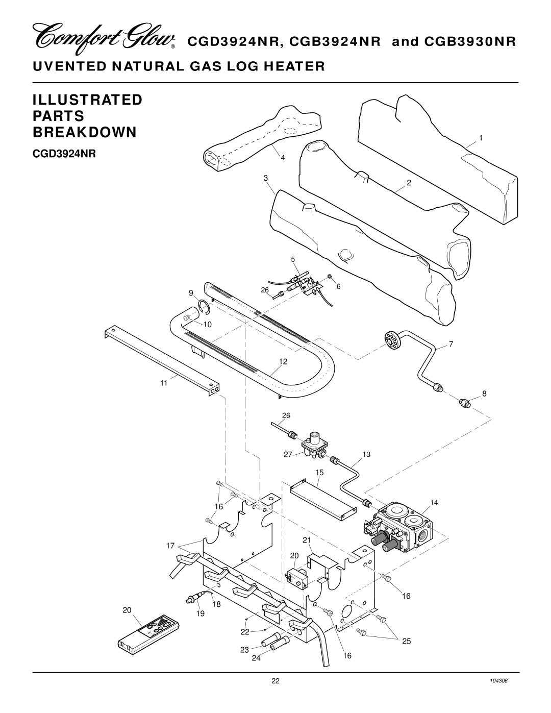 Desa CGB3930NR, CGB3924NR installation manual Illustrated Parts Breakdown, CGD3924NR 