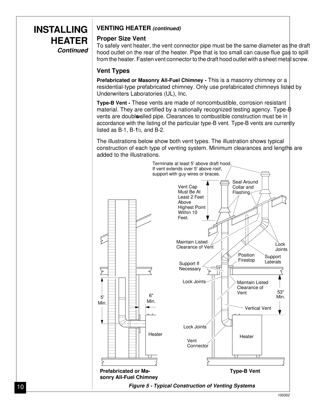 Desa CGB50P, CGB35P installation manual Venting Heater Proper Size Vent 